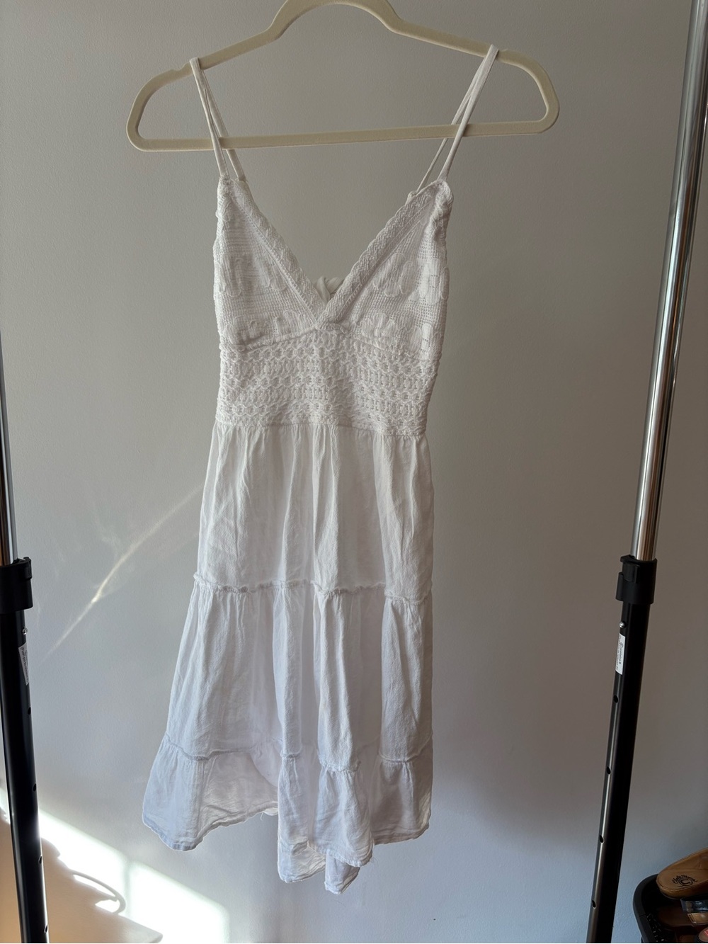 White Lace-Trim Cotton Mini Dress with Adjustable Straps